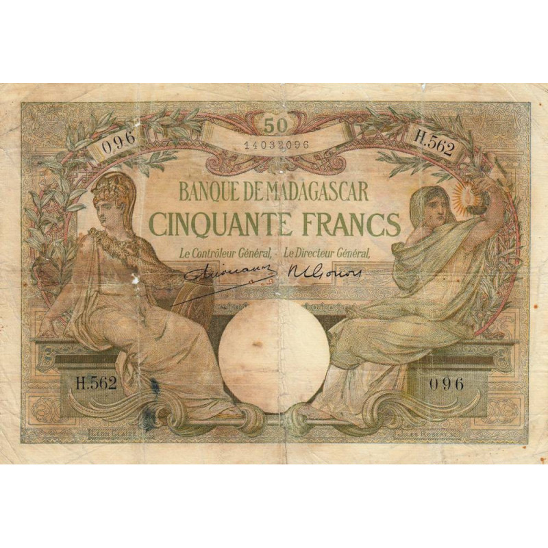 Madagascar - Pick 38c - 50 francs - Série H.502 - 1948 - Etat : B