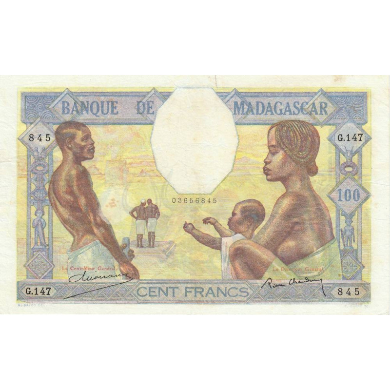 Madagascar - Pick 40b - 100 francs - Série G.147 - 1937 - Etat : TTB