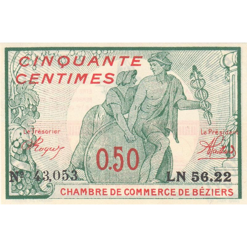 Béziers - Pirot 27-20 - 50 centimes - Série LN 56.22 - 04/12/1916 - Etat : NEUF