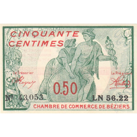 Béziers - Pirot 27-20 - 50 centimes - Série LN 56.22 - 04/12/1916 - Etat : NEUF