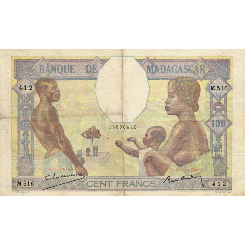 Madagascar - Pick 40b - 100 francs - Série M.516 - 1937 - Etat : TB+