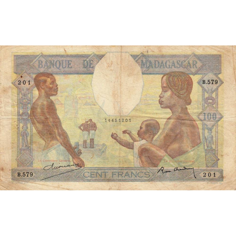 Madagascar - Pick 40b - 100 francs - Série B.579 - 1937 - Etat : TB