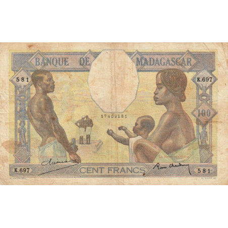 Madagascar - Pick 40b - 100 francs - 1937 - Etat : B+