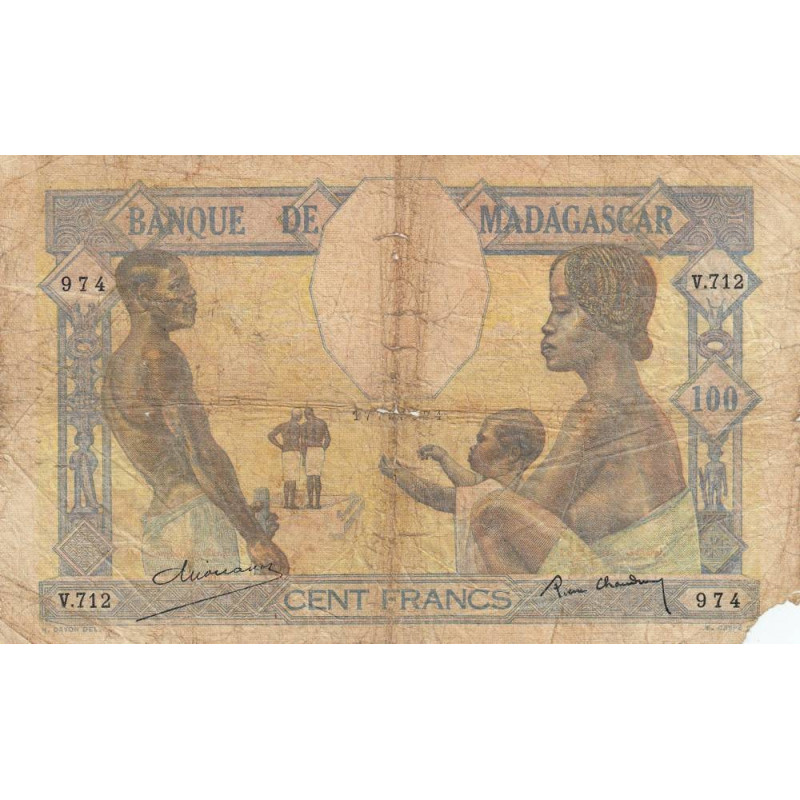 Madagascar - Pick 40b - 100 francs - Série V.712 - 1937 - Etat : AB