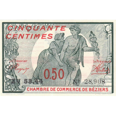 Béziers - Pirot 27-22 - 50 centimes - Série ZV 53.44 - 19/11/1918 - Etat : NEUF