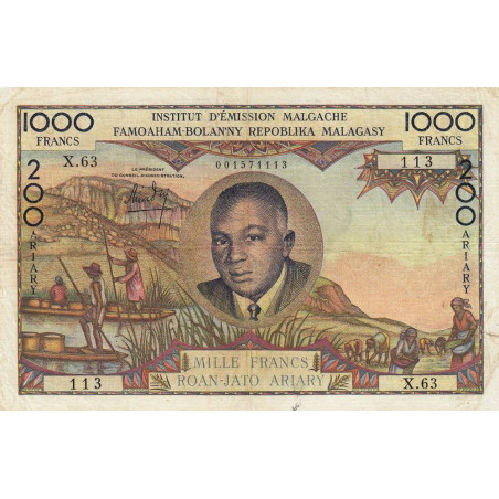 Madagascar - Pick 56b - 1'000 francs - 200 ariary - 1963 - Etat : TB+