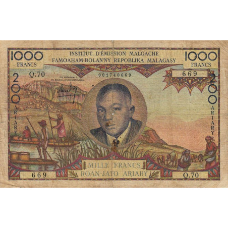 Madagascar - Pick 56b - 1'000 francs - 200 ariary - 1963 - Etat : B