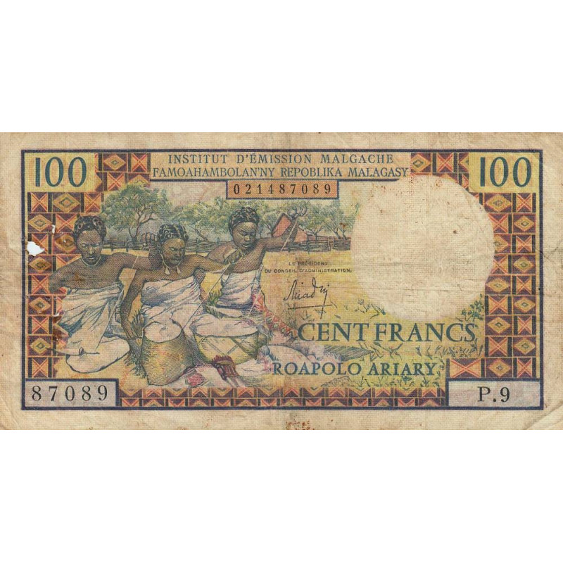 Madagascar - Pick 57a - 100 francs - 20 ariary - Série P.9 - 1964 - Etat : B