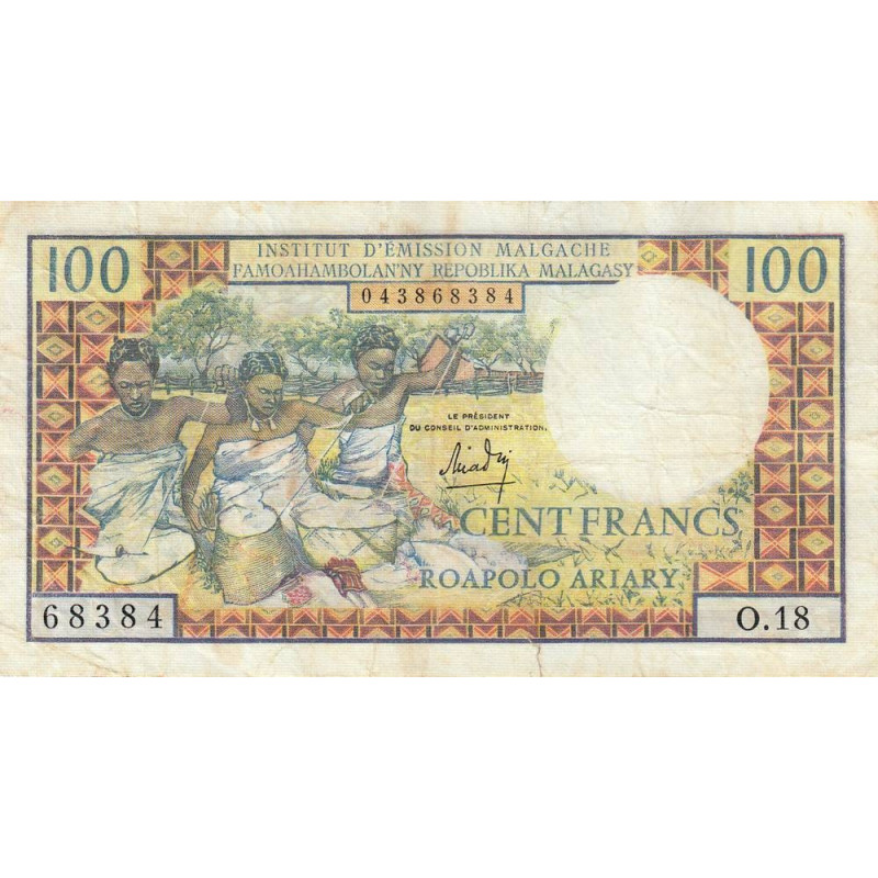 Madagascar - Pick 57a - 100 francs - 20 ariary - 1966 - Etat : TB