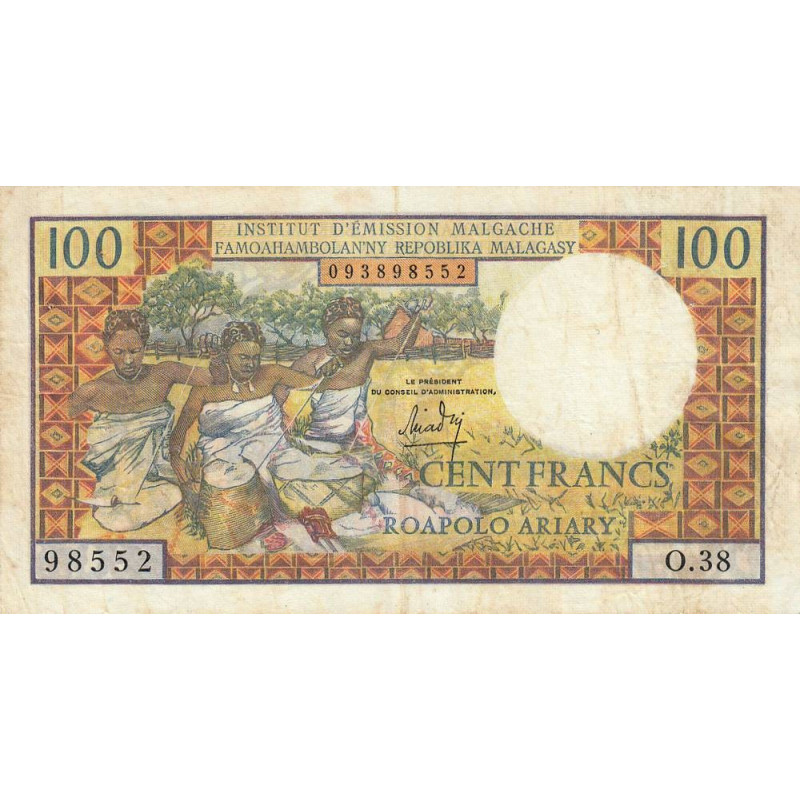 Madagascar - Pick 57a - 100 francs - 20 ariary - Série O.38 - 1964 - Etat : TTB-