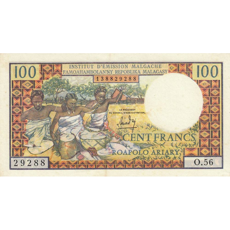 Madagascar - Pick 57a - 100 francs - 20 ariary - 1966 - Etat : TTB+