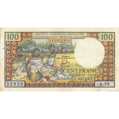 Madagascar - Pick 57a - 100 francs - 20 ariary - 1966 - Etat : TB+