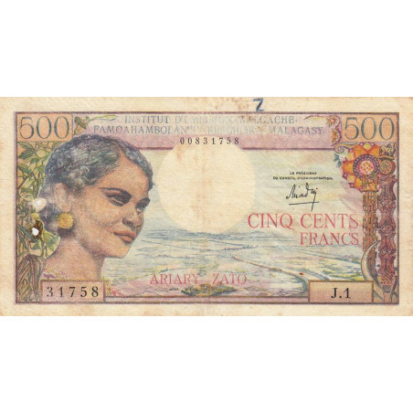 Madagascar - Pick 58a - 500 francs - 100 ariary - 1966 - Etat : B