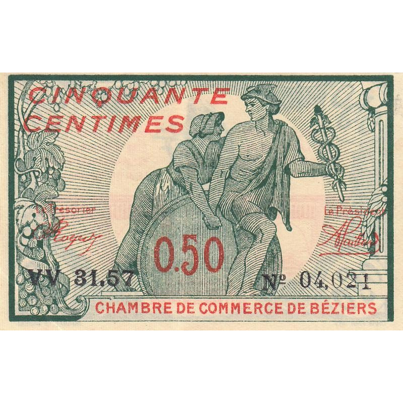 Béziers - Pirot 27-27 - 50 centimes - Série VV 31.57 - 13/04/1920 - Etat : SUP