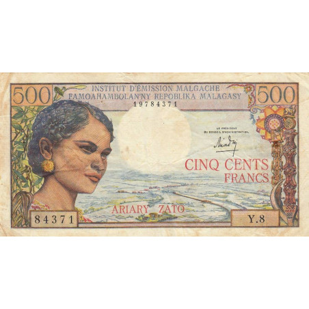 Madagascar - Pick 58a - 500 francs - 100 ariary - 1966 - Etat : TB