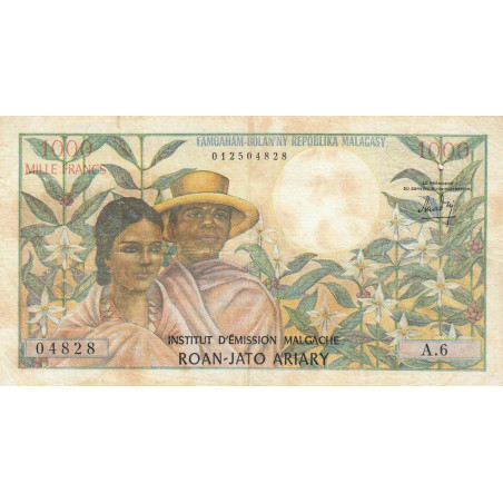 Madagascar - Pick 59 - 1'000 francs - 200 ariary - 1966 - Etat : TB