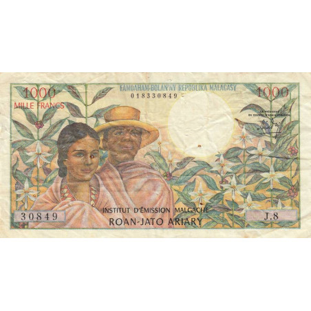 Madagascar - Pick 59 - 1'000 francs - 200 ariary - 1966 - Etat : TB