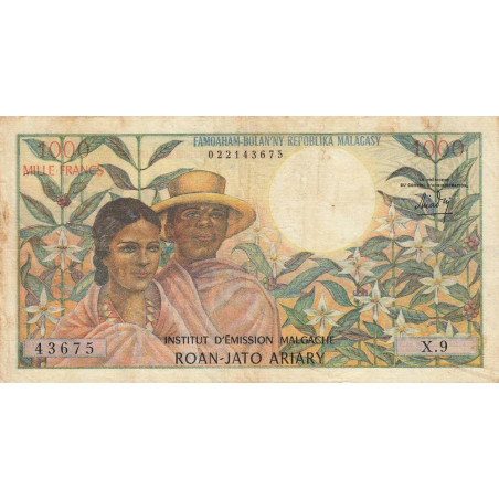 Madagascar - Pick 59 - 1'000 francs - 200 ariary - 1966 - Etat : TB-