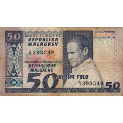 Madagascar - Pick 62 - 50 francs - 10 ariary - Série A/12 - 1974 - Etat : TB-