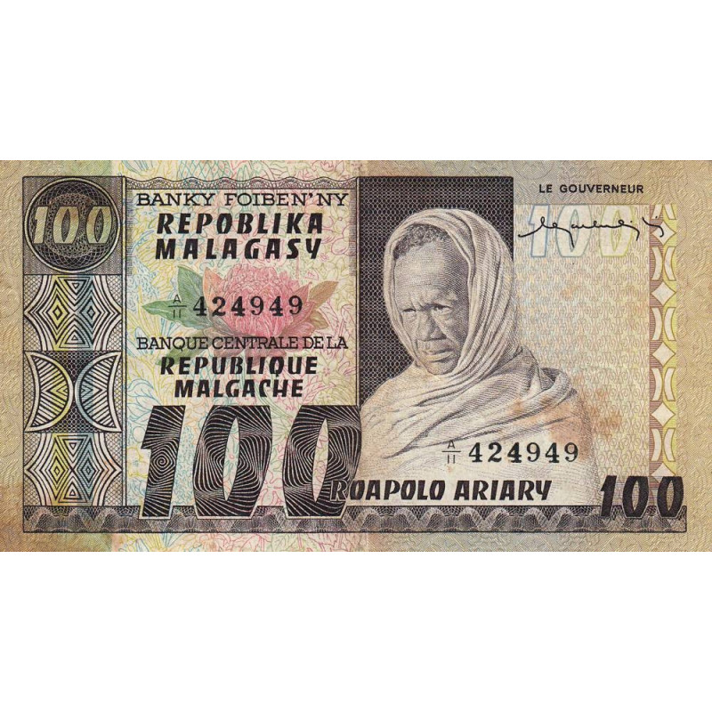 Madagascar - Pick 63 - 100 francs - 20 ariary - Série A/11 - 1974 - Etat : TB