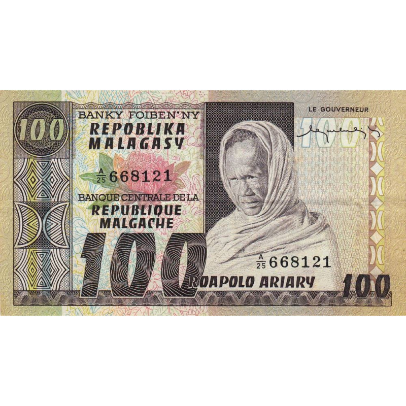 Madagascar - Pick 63 - 100 francs - 20 ariary - Série A/25 - 1974 - Etat : TTB