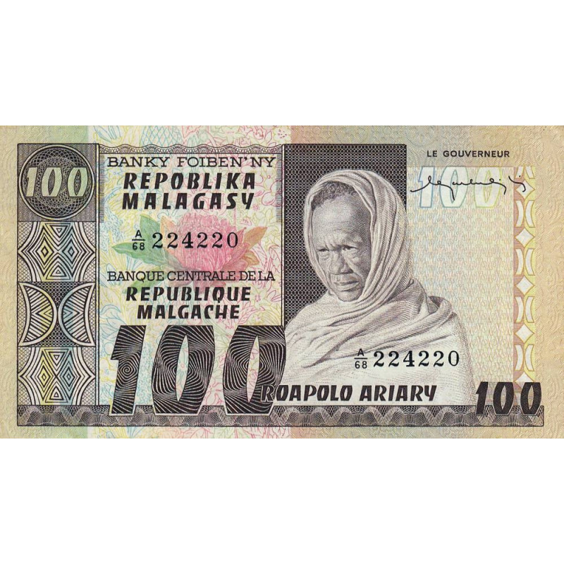Madagascar - Pick 63 - 100 francs - 20 ariary - Série A/68 - 1974 - Etat : SUP+