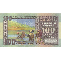 Madagascar - Pick 63 - 100 francs - 20 ariary - 1974 - Etat : SUP+