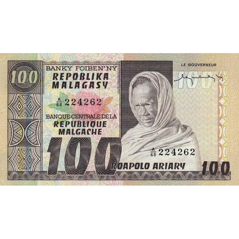 Madagascar - Pick 63 - 100 francs - 20 ariary - Série A/68 - 1974 - Etat : NEUF