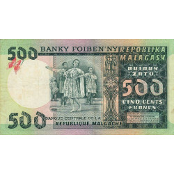 Madagascar - Pick 64 - 500 francs - 100 ariary - Série A/4 - 1974 - Etat : TB-