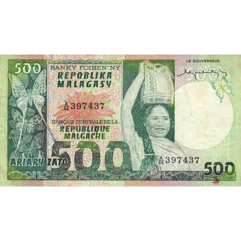 Madagascar - Pick 64 - 500 francs - 100 ariary - Série A/46 - 1974 - Etat : TB