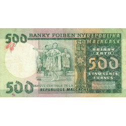 Madagascar - Pick 64 - 500 francs - 100 ariary - Série A/46 - 1974 - Etat : TB