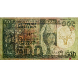 Madagascar - Pick 64 - 500 francs - 100 ariary - 1974 - Etat : TB