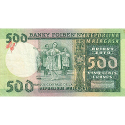 Madagascar - Pick 64 - 500 francs - 100 ariary - 1974 - Etat : TTB