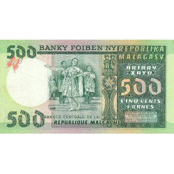 Madagascar - Pick 64 - 500 francs - 100 ariary - Série A/58 - 1974 - Etat : SUP