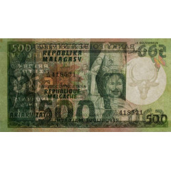 Madagascar - Pick 64 - 500 francs - 100 ariary - Série A/58 - 1974 - Etat : SUP