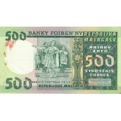 Madagascar - Pick 64 - 500 francs - 100 ariary - 1974 - Etat : TTB