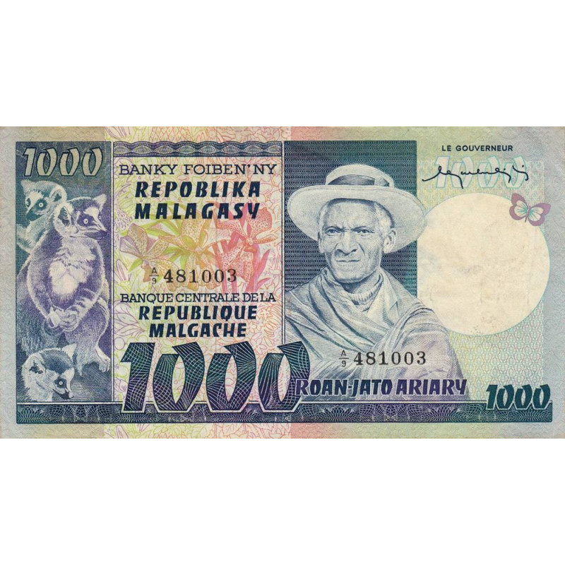 Madagascar - Pick 65 - 1'000 francs - 200 ariary - Série A/9 - 1974 - Etat : TTB
