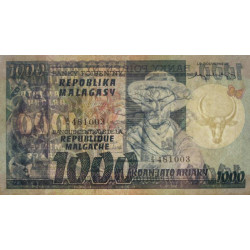 Madagascar - Pick 65 - 1'000 francs - 200 ariary - Série A/9 - 1974 - Etat : TTB