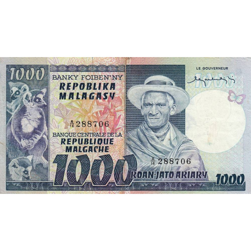 Madagascar - Pick 65 - 1'000 francs - 200 ariary - Série A/14 - 1974 - Etat : TTB+
