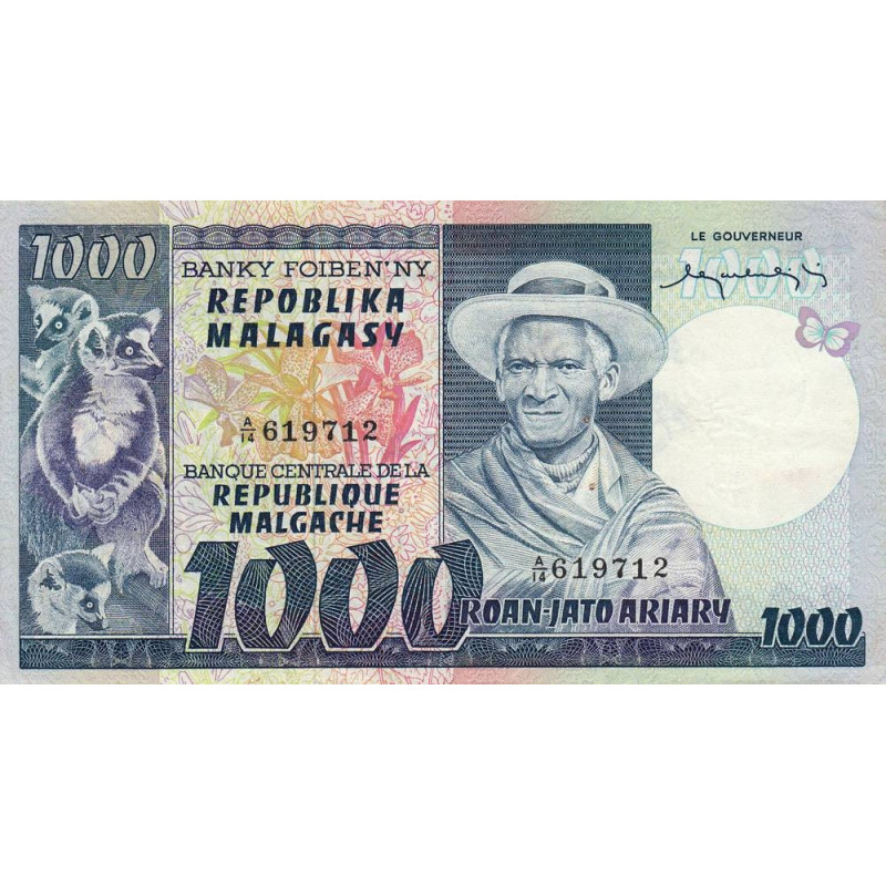 Madagascar - Pick 65 - 1'000 francs - 200 ariary - Série A/14 - 1974 - Etat : SUP
