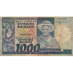 Madagascar - Pick 65 - 1'000 francs - 200 ariary - 1974 - Etat : B