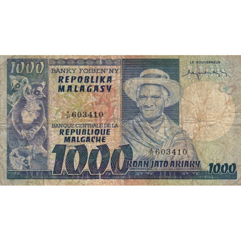 Madagascar - Pick 65 - 1'000 francs - 200 ariary - Série A/31 - 1974 - Etat : B