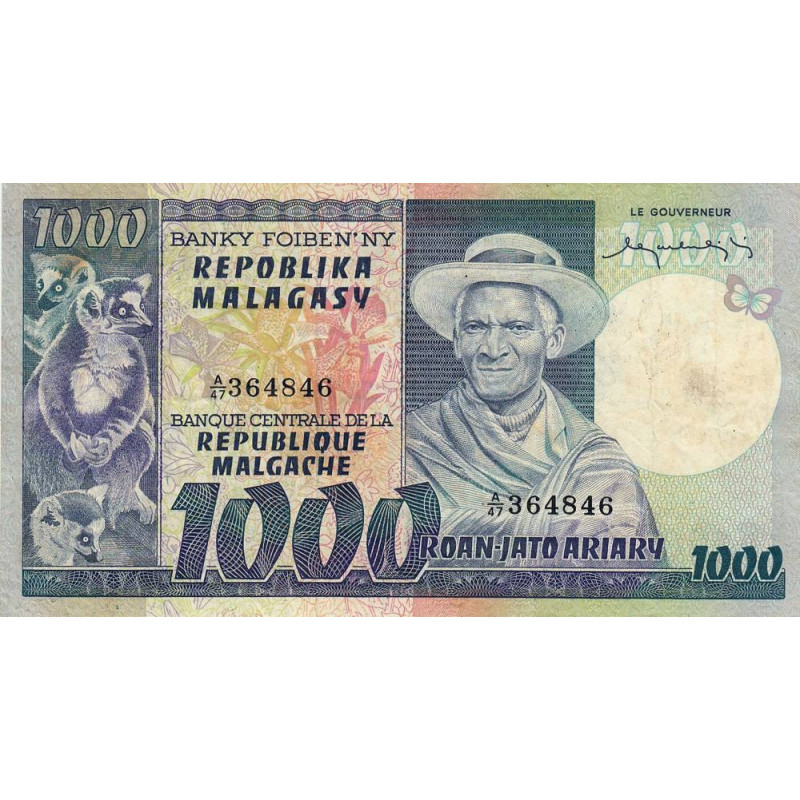 Madagascar - Pick 65 - 1'000 francs - 200 ariary - Série A/47 - 1974 - Etat : TB