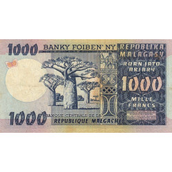 Madagascar - Pick 65 - 1'000 francs - 200 ariary - Série A/47 - 1974 - Etat : TB