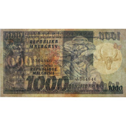Madagascar - Pick 65 - 1'000 francs - 200 ariary - Série A/47 - 1974 - Etat : TB