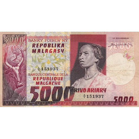 Madagascar - Pick 66 - 5'000 francs - 1'000 ariary - 1974 - Etat : TB