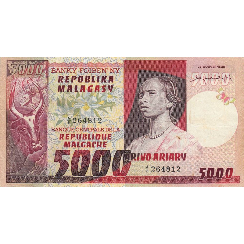 Madagascar - Pick 66 - 5'000 francs - 1'000 ariary - Série A/8 - 1974 - Etat : TTB