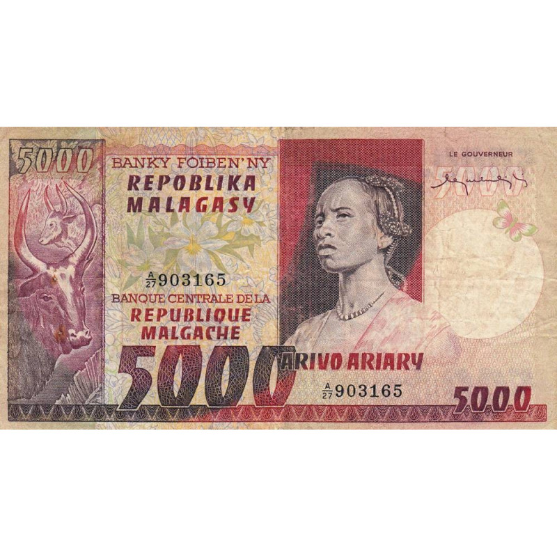 Madagascar - Pick 66 - 5'000 francs - 1'000 ariary - Série A/27 - 1974 - Etat : TB-