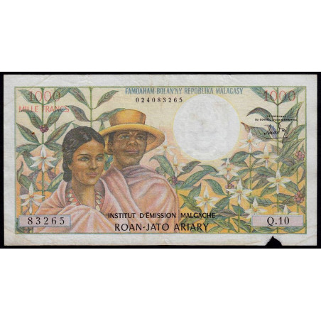 Madagascar - Pick 59 - 1'000 francs - 200 ariary - 1966 - Etat : TB