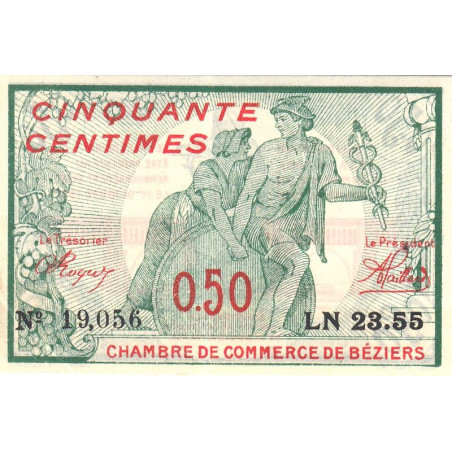 Béziers - Pirot 27-20 - 50 centimes - Série LN 23.55 - 04/12/1916 - Etat : SUP+
